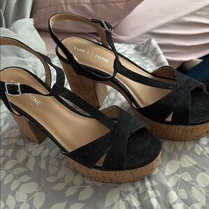 Sun + Stone Black Platform Shoes with Stylish Straps never worn